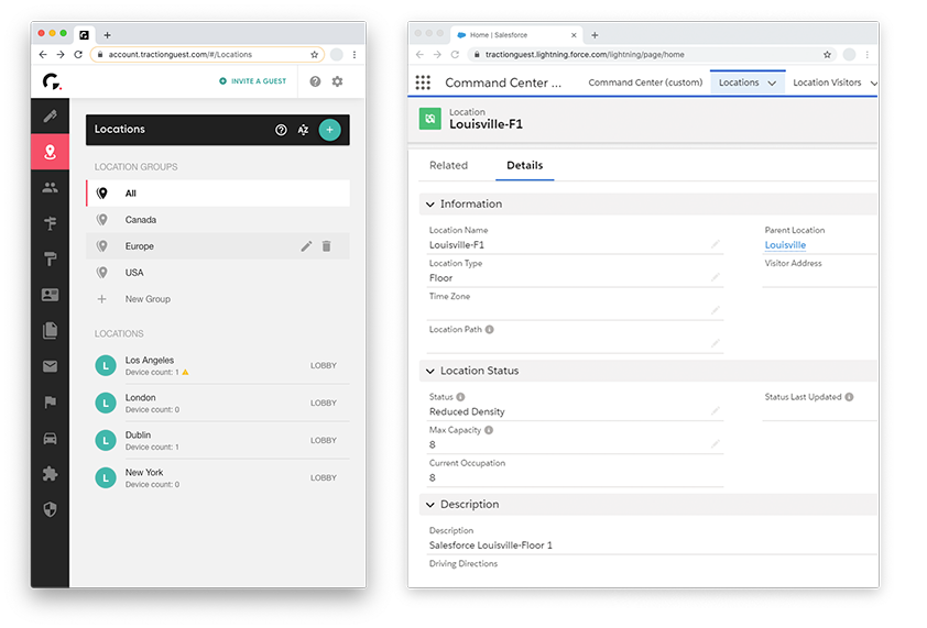 Sign In Enterprise location screen on the left and Salesforce's equivalent on the right